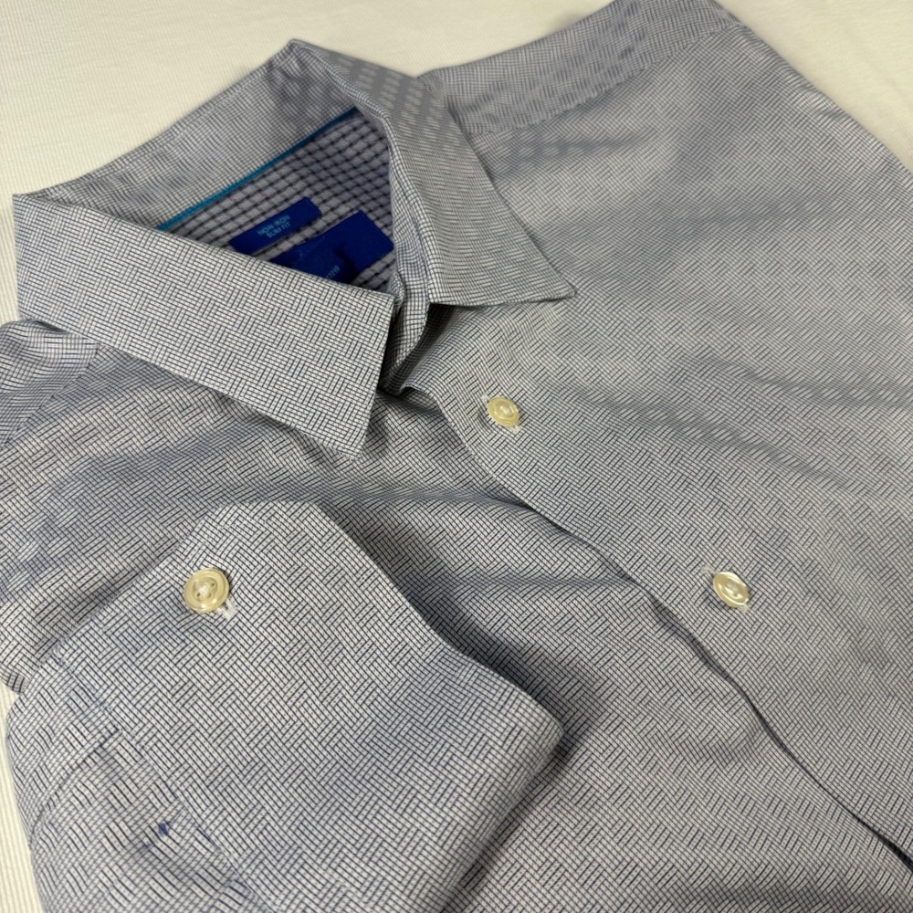 Egara Non Iron Slim Fit Profile Tessile Blue‎ Pattern Dress Shirt M